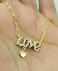 2Ct Round Cut Simulated Diamond “LOVE” Beauty Necklace 14K Yellow Gold Plated