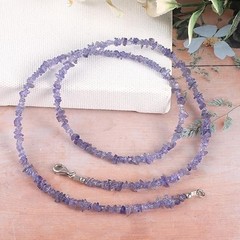 Tanzanite Rough Nugget Beaded Long Necklace in 925 Sterling Silver, 24 Inch