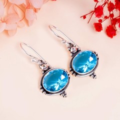Blue Topaz 925 Sterling Silver Earring, Anniversary Gift, Party Wear Jewelry