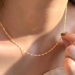 18K Gold Plated Stainless Steel Necklace Clavicle Chain Women Girl Jewelry Gift