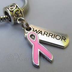 Pink Warrior Breast Cancer Awareness Ribbon Charm For European Charm Bracelets