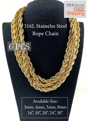 Wholesale Bulk 316L Stainless Steel Rope Chain 16, 18, 20, 24 inches Necklace