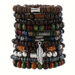 10Pcs Vintage Bohemia Men’S Bracelets – Fashion Stylish Leaves Wristwear Accesso