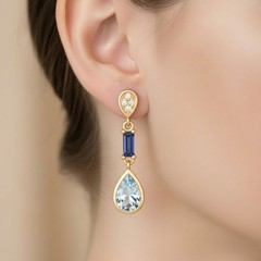 925 Sterling Silver Sky Blue Topaz Drop Earrings | Pear Cut Topaz & Baguette