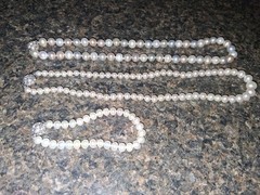 Lot of 3 White Faux Pearl Round Beaded Strand Necklaces w/ Crystal Clasp