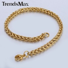 3.5mm 7″ Men Women Chain Gold Plated Stainless Steel Braided Wheat Link Bracelet