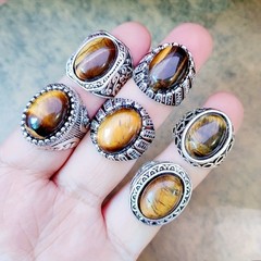 Tiger Eye Gemstone 20pcs Wholesale Lot Mixed Rings Jewelry Natural Stone US 7-11