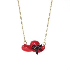 Red Hat Pendant Chain Necklace Purple Crystals Gold Tone Society Ladies