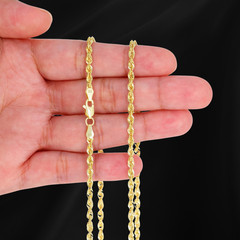 10k Rope Chain 3mm in width Semi Solid , in 16,18,20