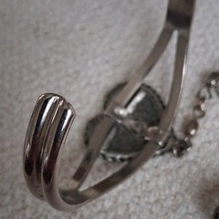 Silver Tone Heart Cuff Charm Bracelet Dangle Heart Link Chain Adjustable Love