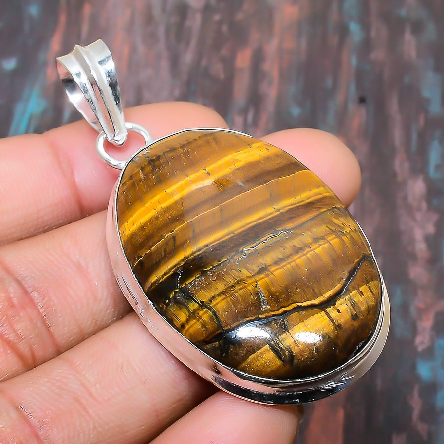 Tiger Eye Gemstone Handmade Gift Jewelry Pendant 2.36″ j495