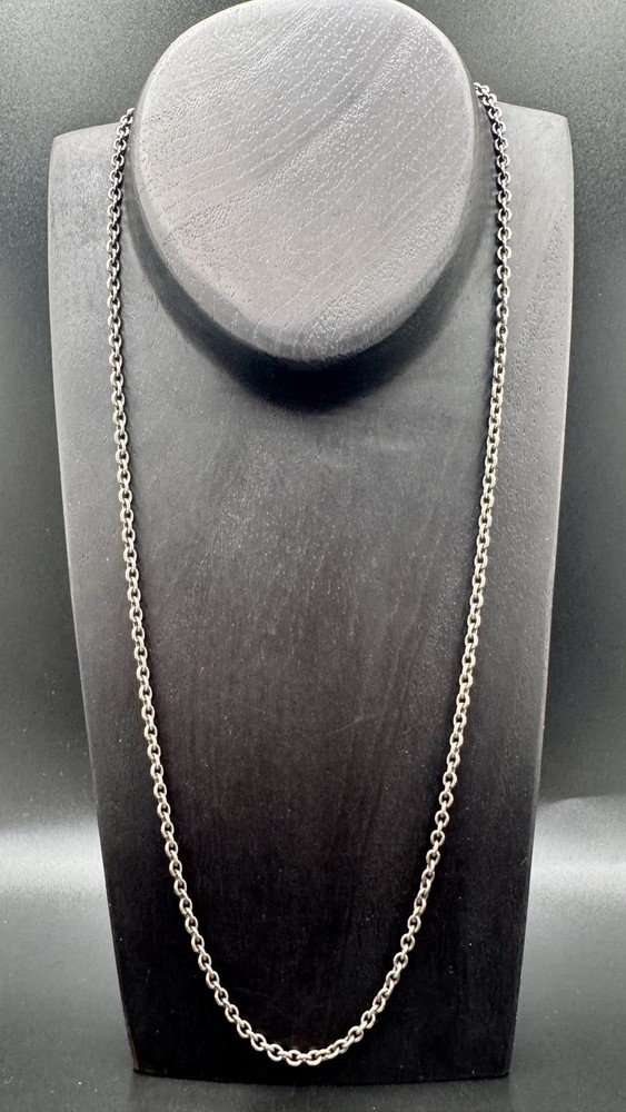 24″ Oxidized Round Cable Chain Sterling Silver 925 Men’s Pendant Necklace 3.5mm