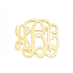 1″ 1.5″ 2″ 2.5″ or 3″ Initials monogram Brooch in Yellow Gold Plated silver