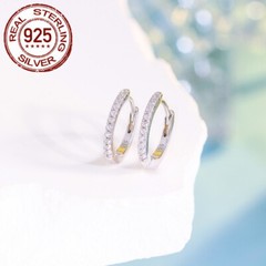 14mm 925 Sterling Silver Small Huggie Hoop Earrings Women Cubic Zirconia Jewelry