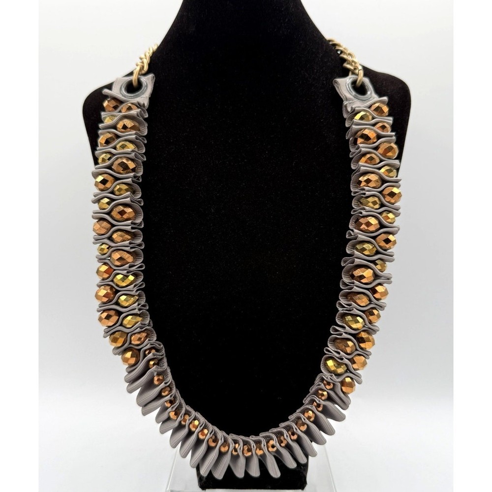 Kenneth Cole Gray Ribbon & Graduated Copper Jewel Statement Necklace