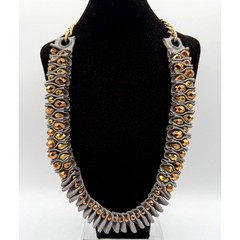 Kenneth Cole Gray Ribbon & Graduated Copper Jewel Statement Necklace