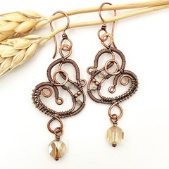 Wire Wrapped Statement Earrings Bohemian Handcrafted Whimsical Unique Copper