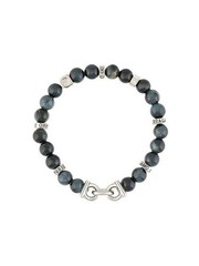 Ferragamo Semi Precious Stone Silver-Tone Blue Beaded Gancini Bracelet NEW