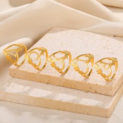 Initial Letter Gold Ring Adjustable Leaf Flower Ring Women’s Fashion Jewelry 82