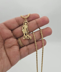 Gold St Lazarus Necklace, 2mm Rope Chain, Small St Lazarus Necklace, 14k Plated