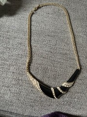 Gold Statement, Necklace With Black Enamel, And Rhinestones