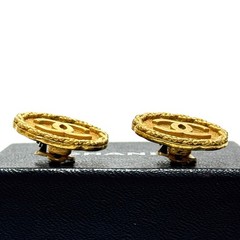 CHANEL 94P Round Earrings Coco Mark CC Logo Gold Clip-On Vintage Authentic JAPAN