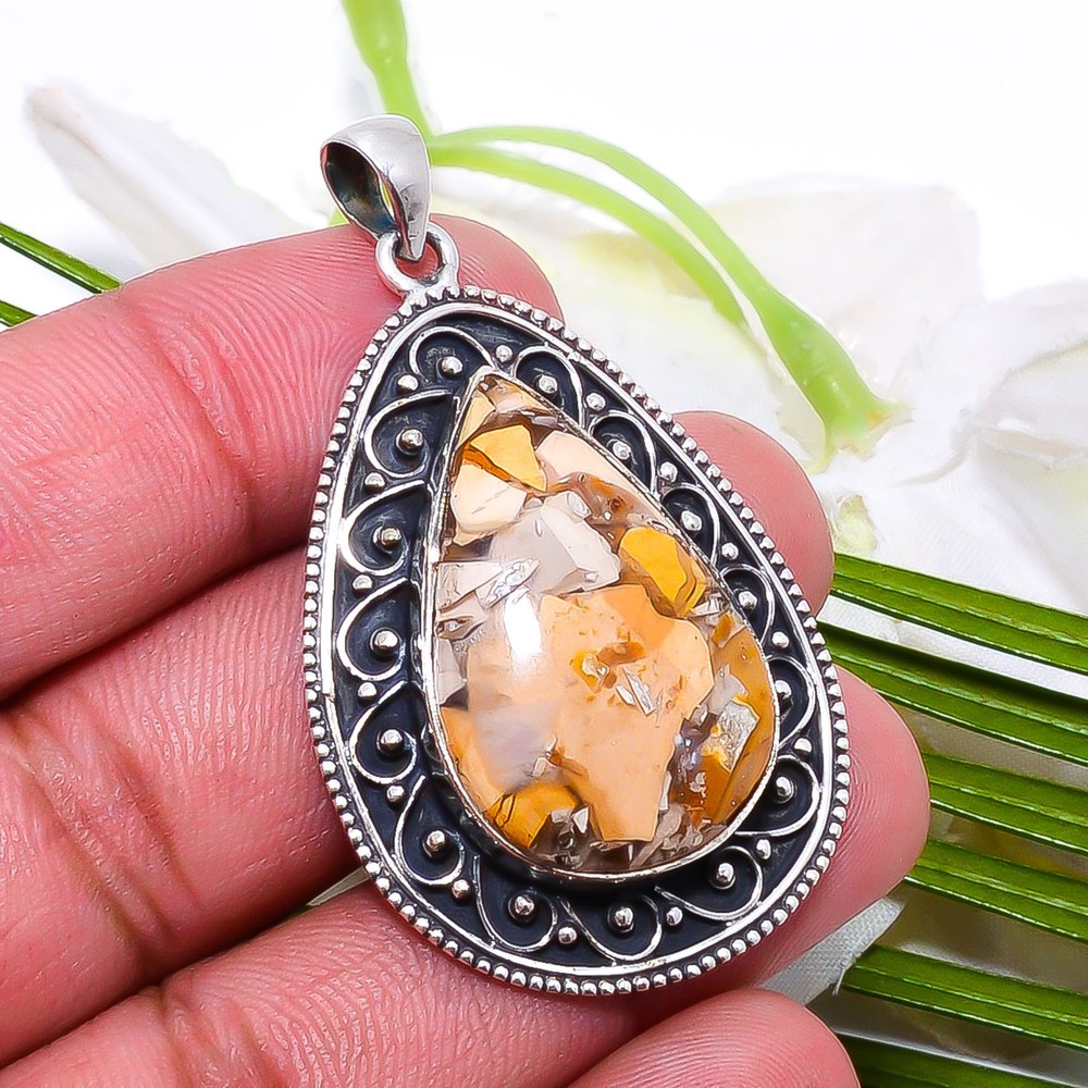 Brecciated Mookaite – Australia Fine Art 925 Sterling Silver Pendant 1.17″ P4473