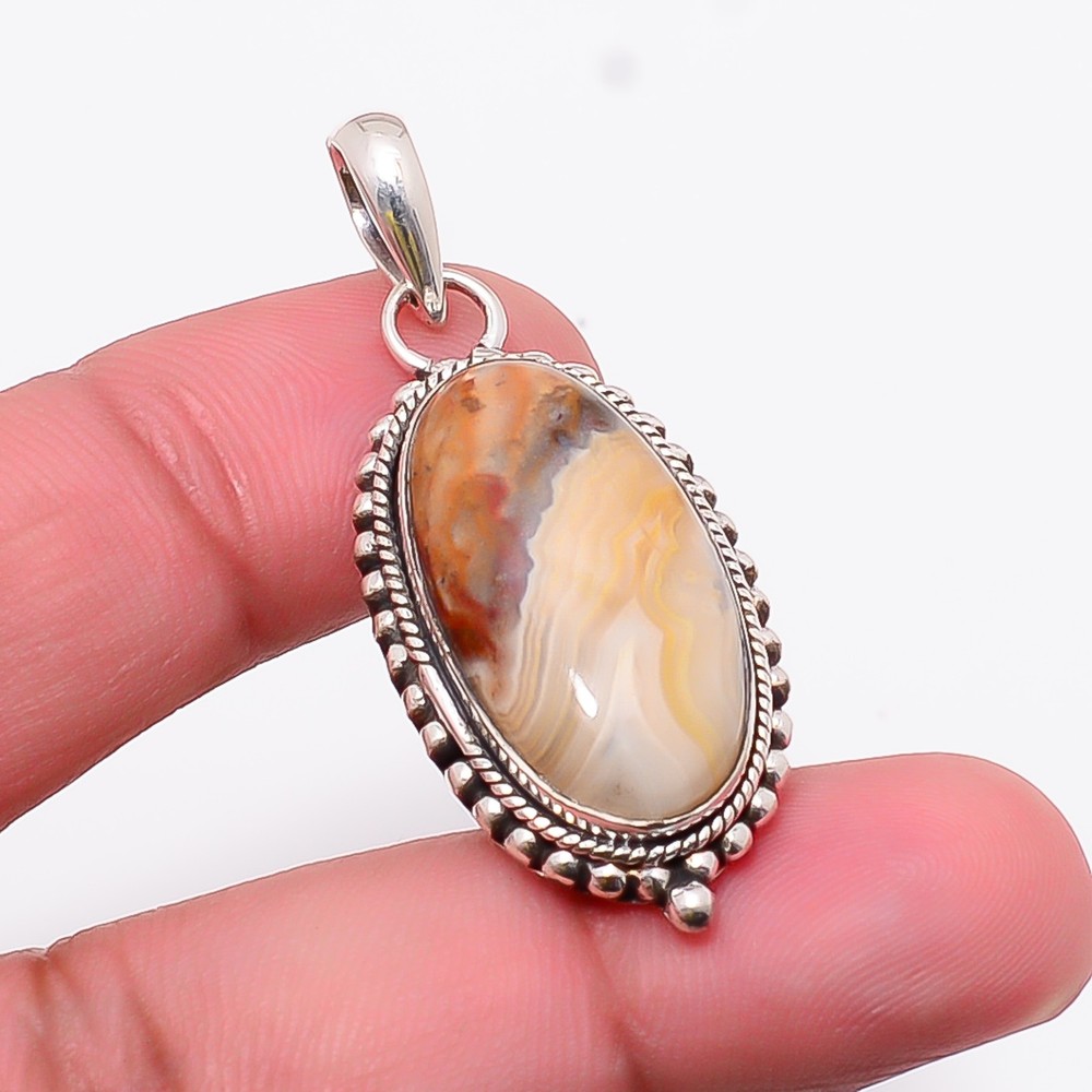 Crazy Lace Agate – Australia Gemstone 925 Sterling Silver Pendant 1.77″ P7812421