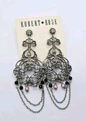 Chandelier Earrings Robert Rose Beaded Crystal Dangle Silver tone Chain 3.5 in