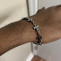 20 Cm Plated Silver Alloy Linked Cross Bracelet Gothic Grunge Streetwear Jewelry