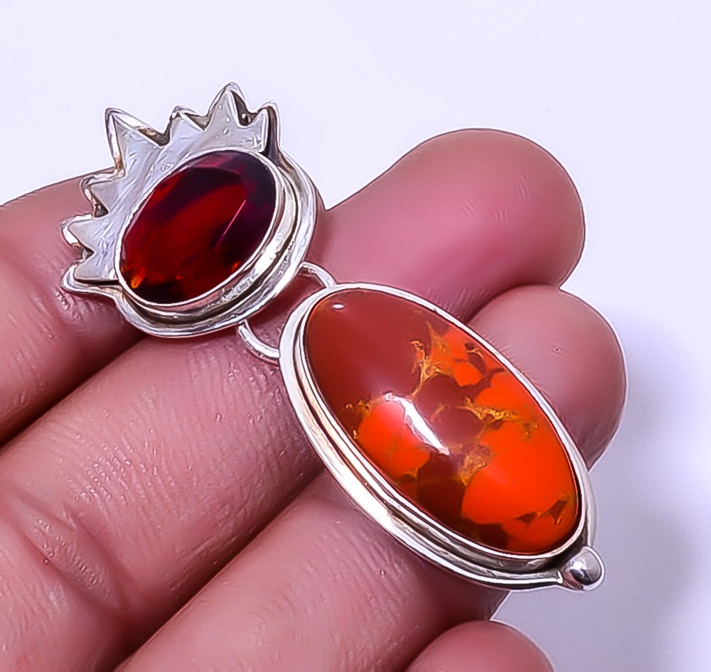 Copper Red Turquoise 925 Sterling Silver Pendant 1.95″ A327