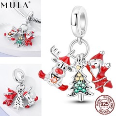 MULA 925 Sterling Silver DIY Charm CZ Merry Christmas Pendant for Women Bracelet