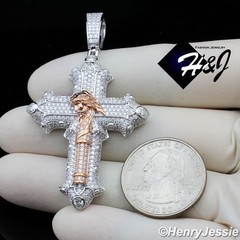 MEN 925 STERLING SILVER BLING MOISSANITE 3D JESUS CHRIST CROSS PENDANT*MRGP562