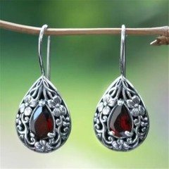 Beautiful Filigree Teardrop Garnet Silver Hook Earrings Great for Everyday Wear