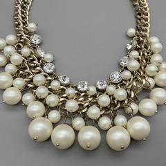 Necklace Gold Tone Pearl Beaded Rhinestone Bib Chunky Statement Womens Jewelry