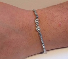 925 STERLING SILVER LOVE BEADED ELASTIC BRACELET W/ .75 CT LAB DIAMOND/ 8”