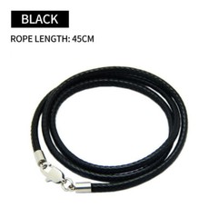 Black Woven Necklace Rope Leather Cord Stainless Steel Men Women Lobster Clasp