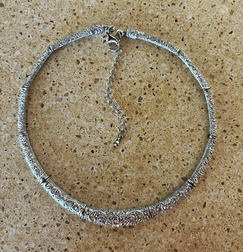 Silver Tone Snake Chain Choker Necklace Adjustable Lobster Clasp No Stone