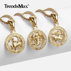14K 12 Constellation Horoscope Zodiac Sign Gold Plated Unisex Pendant Necklace