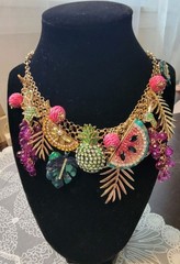 NWT Betsey Johnson Tropical Fruit Statement Bib Necklace Pineapple Watermelon…