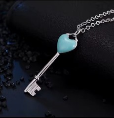 Heart key design necklace 925 silver 45 cm
