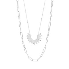 Paper Clip Double Layered Sunshine Chain Necklace Silver NEW LOWEST PRICE