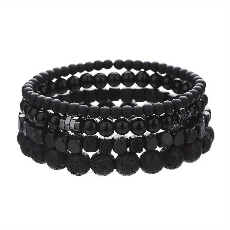 Men’s Hawaiian Volcanic Stone Beaded Multi Bracelet Stretch Fit