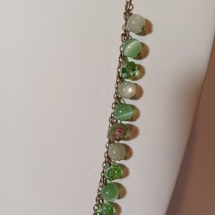 Croft & Barrow Green Bead Necklace Simulated Crystal AB, Moonglow, Lampwork