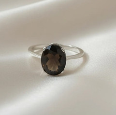 Smoky Quartz Ring, Brass Gold Alloy , Birthday Gift Her, Women Ring