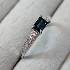 Teal Sapphire Ring 925 Sterling Silver Women’s Engagement Ring.