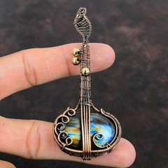 Gift For Her Copper Labradorite Jewelry Wire Wrapped Guitar Pendant 3.58″