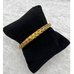 Gold Tone Woven Braided Stackable Bracelet Size 7 Open Cuff Modern Chic