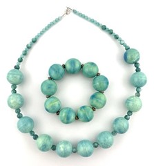 Chunky Ceramic Bead Necklace Bracelet Set Aqua Blue Statement 18″