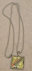 Green Abstract Art Pendant With 24″ Ball Chain 1×1 Inch